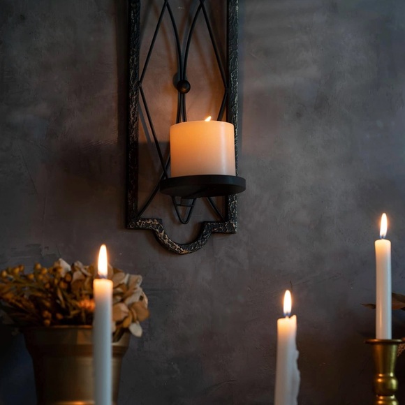 Gothic Candle Sconce Set of 2 -Gold Black Metal Wall Candle Holder Rustic - Picture 4 of 7